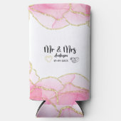 Modern Pink and Gold Mr and Mrs スリム缶クーラー (正面)