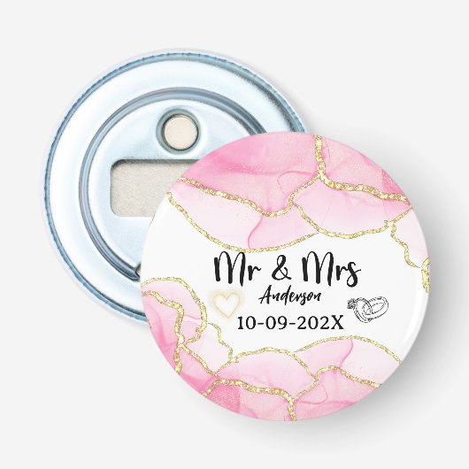 Modern Pink and Gold Mr and Mrs 栓抜き (正面)