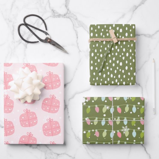 Modern Pink and Green Christmas Wrapping Paper ラッピングペーパーシート (正面)