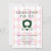 Modern Pink and Green Preppy Golf Graduation Party 招待状 (正面)