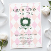 Modern Pink and Green Preppy Golf Graduation Party 招待状