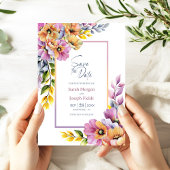 Modern Pink and Orange Floral Save the Date 招待状