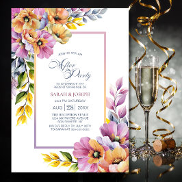Modern Pink and Orange Floral Wedding After Party 招待状
