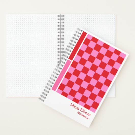 Modern Pink and Red Checkerboard Vertical Palette ノートブック (内側)