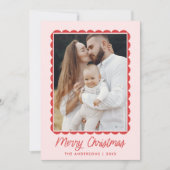 Modern Pink and Red Scalloped Frame 2 Photo シーズンカード (正面)