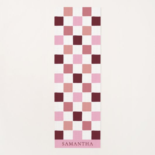 Modern Pink and Red Simple Checkerboard Pattern ヨガマット (正面)