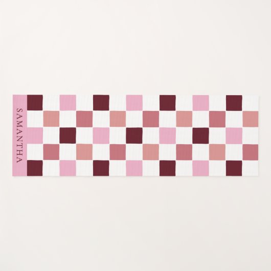 Modern Pink and Red Simple Checkerboard Pattern ヨガマット (正面(横))