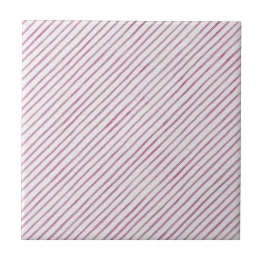 Modern Pink And White Stripes Ceramic Tile タイル (正面)