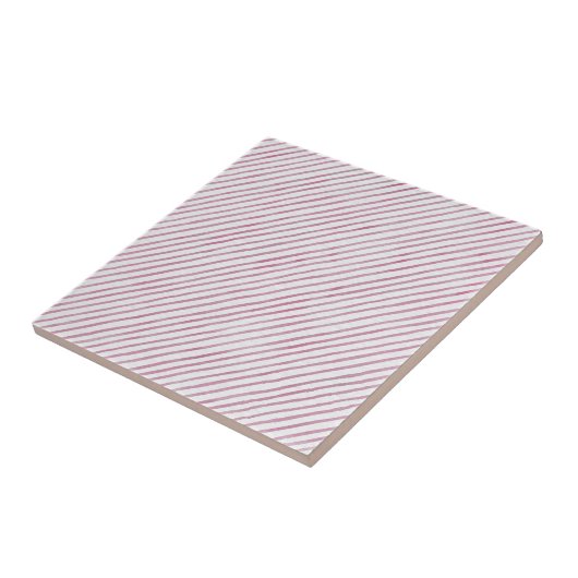 Modern Pink And White Stripes Ceramic Tile タイル (側面)