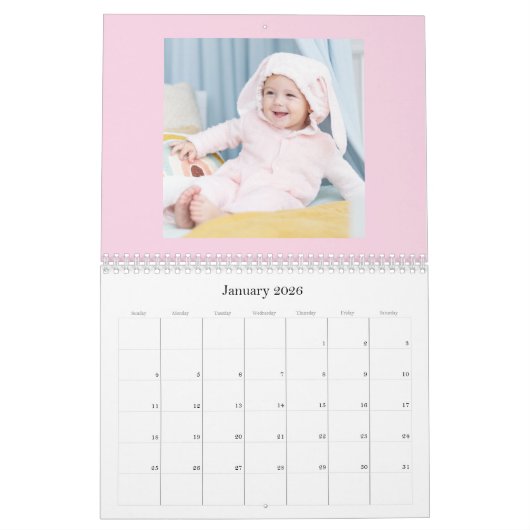 Modern Pink Baby Girl Family Photo Calendar 2026 カレンダー (1月 2026)
