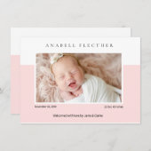 Modern Pink Baby Girl Photo Birth  案内状 (正面/裏面)