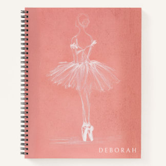Modern Pink Ballerina Sketch Custom Name ノートブック