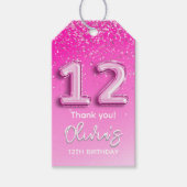 Modern Pink Balloon 12th Birthday for Girl ギフトタグ (正面)