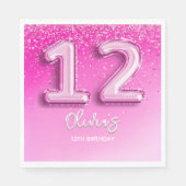 Modern Pink Balloon 12th Birthday for Girl スタンダードランチョンナプキン (正面)