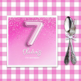 Modern Pink Balloon 7th Birthday for Girl スタンダードランチョンナプキン
