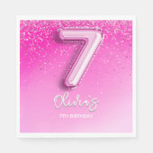Modern Pink Balloon 7th Birthday for Girl スタンダードランチョンナプキン (正面)