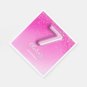 Modern Pink Balloon 7th Birthday for Girl スタンダードランチョンナプキン (角)