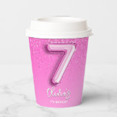Modern Pink Balloon 7th Birthday for Girl 紙コップ (裏面)