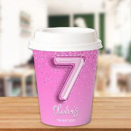 Modern Pink Balloon 7th Birthday for Girl 紙コップ