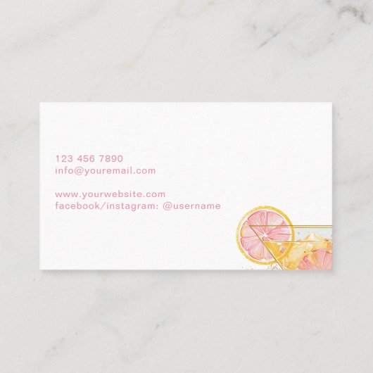 Modern Pink Bartender Cocktail Bow Bar Club Event 名刺 (裏面)