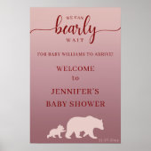 Modern Pink Bear Baby Shower Welcome Rustic ポスター (正面)