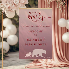 Modern Pink Bear Baby Shower Welcome Rustic ポスター