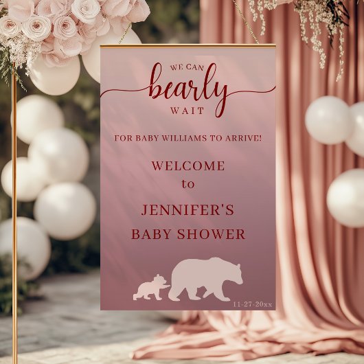 Modern Pink Bear Baby Shower Welcome Rustic ポスター