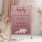 Modern Pink Bear Baby Shower Welcome Rustic ポスター