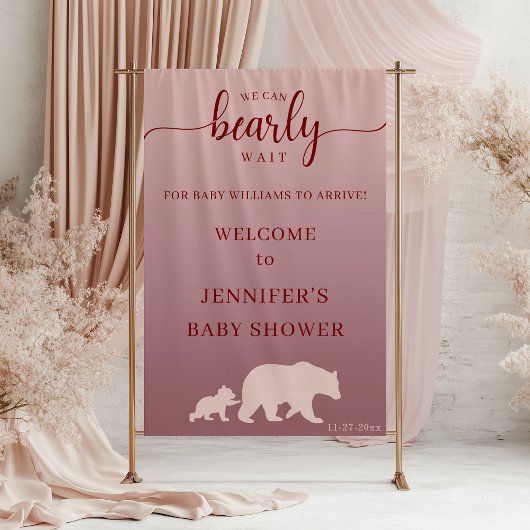 Modern Pink Bear Baby Shower Welcome Rustic ポスター