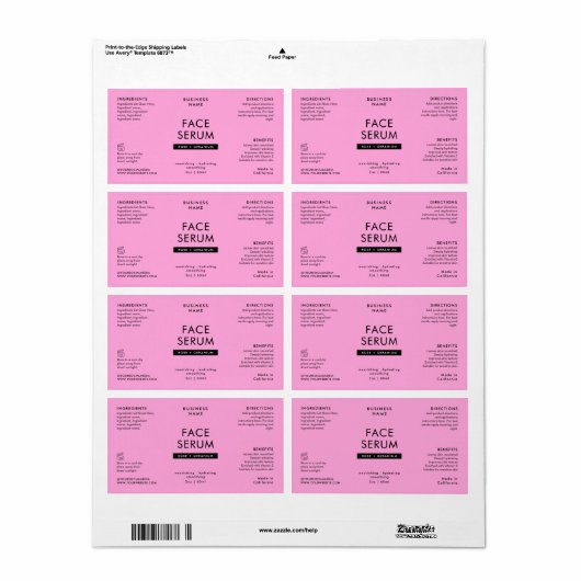 Modern Pink & Black 2 OZ Dropper Bottle Label ラベル (フルシート)