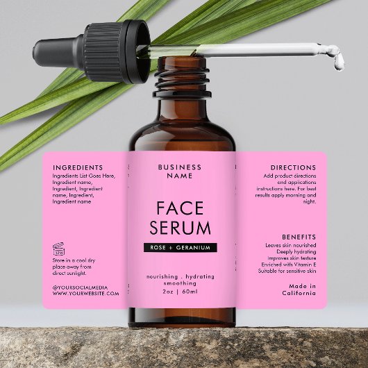 Modern Pink & Black 2 OZ Dropper Bottle Label ラベル