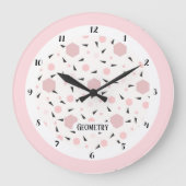 Modern Pink Black Geometric Triangle Pattern ラージ壁時計 (正面)