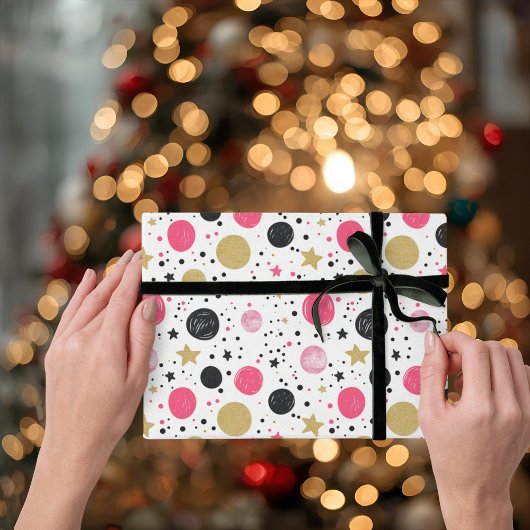 Modern Pink Black Gold Christmas Wrapping Paper ラッピングペーパー