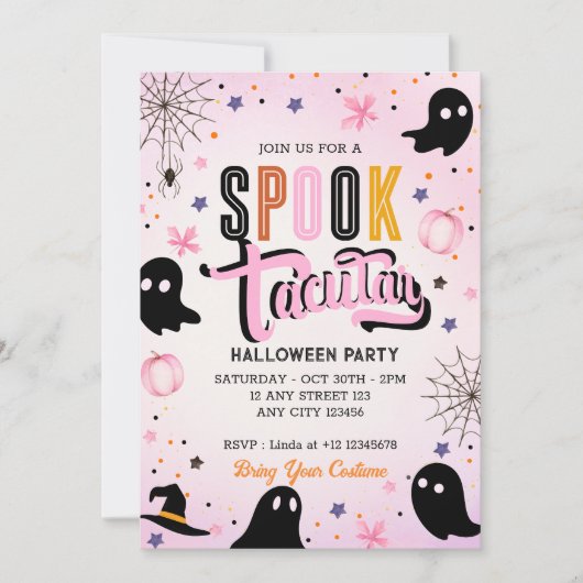 Modern Pink Black Sweet Spooktacular Halloween  招待状 (正面)