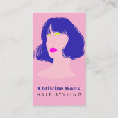 Modern Pink Blue Lime Hair Styling Flat Design QR 名刺 (正面)
