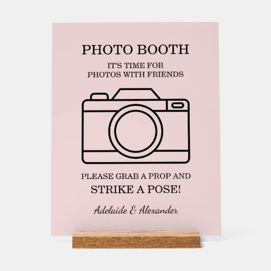 Modern Pink Blush Camera Wedding Photo Booth  アクリルサイン (正面)