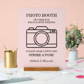 Modern Pink Blush Camera Wedding Photo Booth  アクリルサイン (ウェディング)