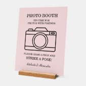 Modern Pink Blush Camera Wedding Photo Booth  アクリルサイン (傾斜)