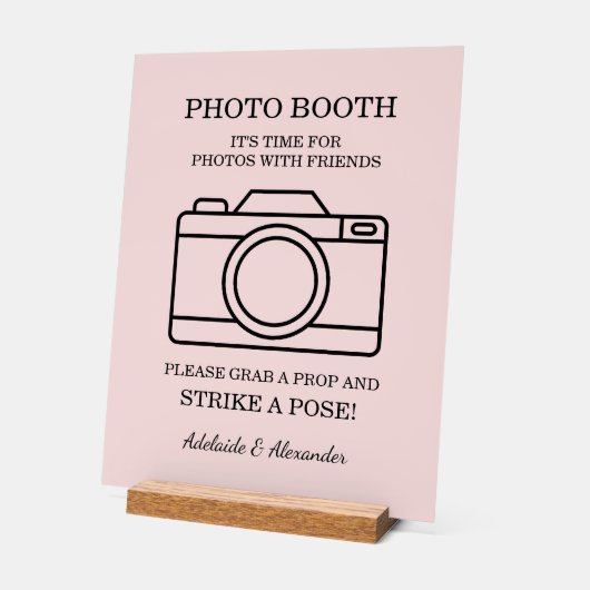 Modern Pink Blush Camera Wedding Photo Booth  アクリルサイン (傾斜)