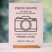Modern Pink Blush Camera Wedding Photo Booth  アクリルサイン (ニュートラル)