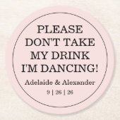 Modern Pink Blush Drink Cover Wedding ラウンドペーパーコースター (正面)