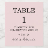 Modern Pink Blush Table Number Wedding   ワインラベル (シングルラベル)