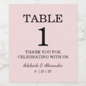 Modern Pink Blush Table Number Wedding   ワインラベル (シングルラベル)