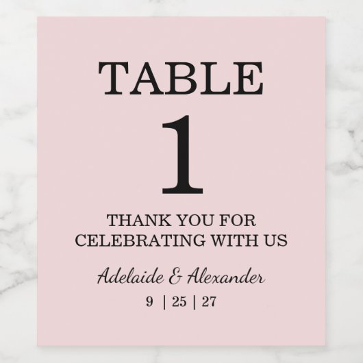 Modern Pink Blush Table Number Wedding   ワインラベル (シングルラベル)