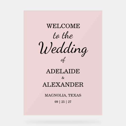 Modern Pink Blush Wedding アクリルサイン (正面)