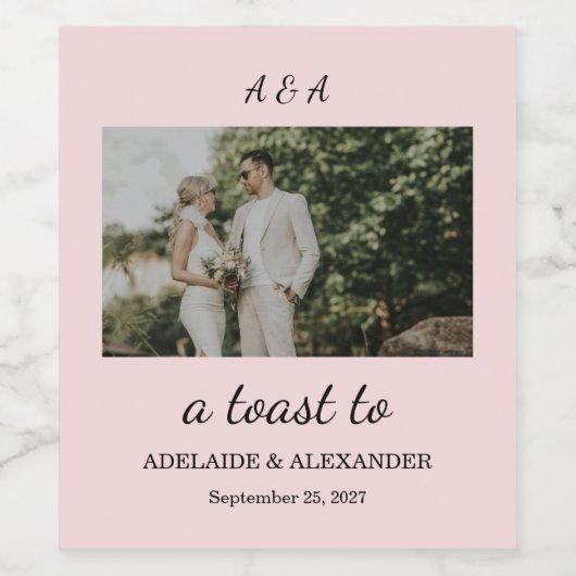 Modern Pink Blush Wedding ワインラベル (シングルラベル)