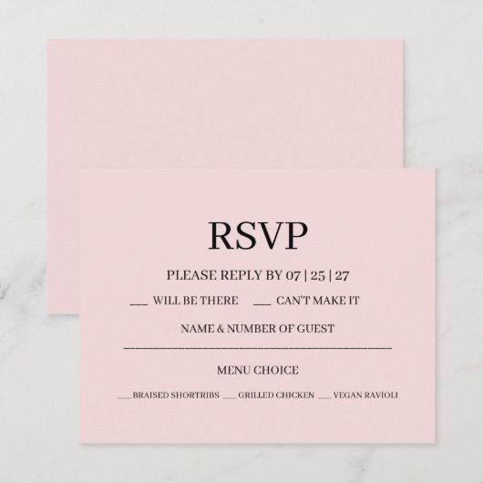 Modern Pink Blush Wedding 出欠カード (正面/裏面)