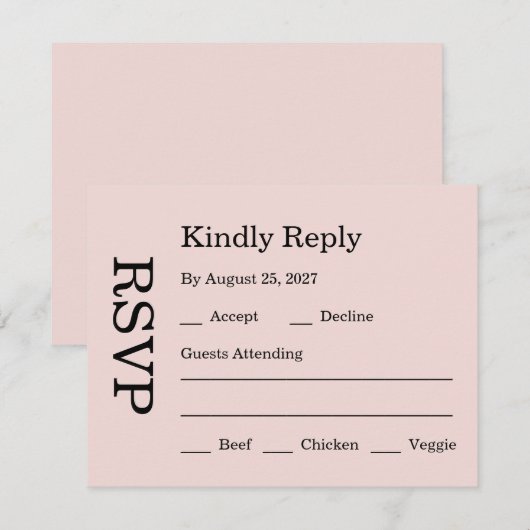 Modern Pink Blush wedding 出欠カード (正面/裏面)