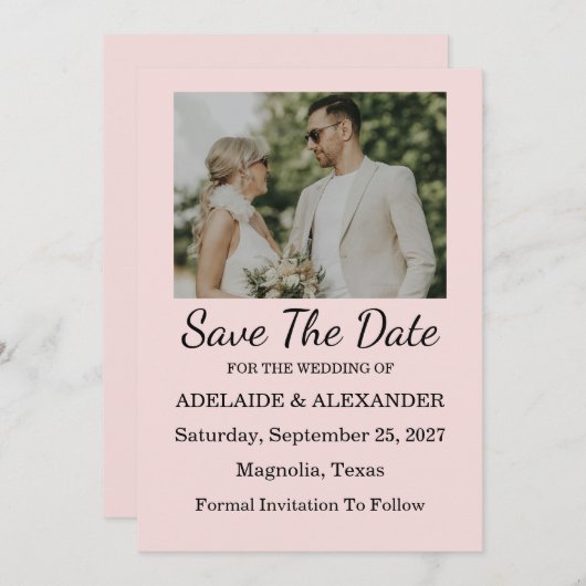 Modern Pink Blush Wedding Save The Date 招待状 (正面/裏面)