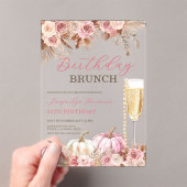 Modern Pink Boho Pumpkin Autumn Birthday Brunch  アクリル招待状 (インサイチュ (ポータブル))